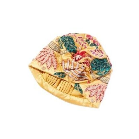 NWT Anthropologie Llani  Beaded Embellished Turban Gold Multi Botanical Hair Wra - Picture 1 of 12